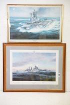 Two Robert Taylor prints to include a HMS Belfast print signed by Captain Sir Frederick Parham,