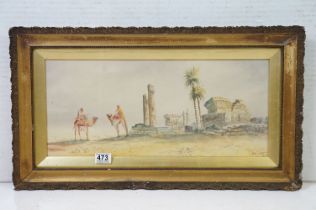 Anton Purigini, 19th / Early 20th century Watercolour of Arabs with Camels beside Ruins of