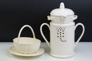 Wedgwood Creamware Sweet Basket, with rolled handle and wickerwork moulding, stamped to base,
