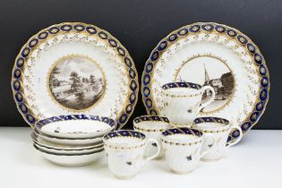 Pair of Chamberlain's Worcester porcelain plates, each with a topographical view, one showing