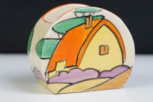 Art Deco Clarice Cliff for Newport Pottery sugar bowl in the orange roof cottage pattern. Printed