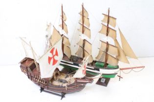 Two wooden model sailing ships to include Santa Maria & Clipper Siglo XIX (approx 70cm long)