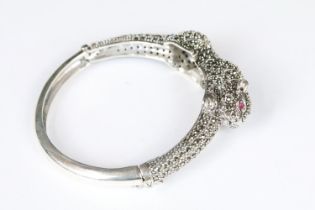 Silver and Marcasite Panther Bangle with Ruby Eyes