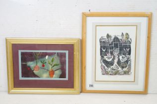 20th century Two Framed Signed Linocuts, an Artist’s Proof Study of Hen House by Sam Wilson, and a