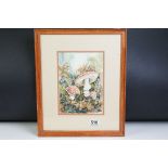 Elizabeth De Lisle, Framed Watercolour of a Nature Scene with Snail amongst Ferns and Mushrooms,