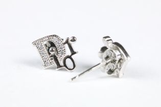 Pair of Silver and CZ designer style Stud Earrings, cased