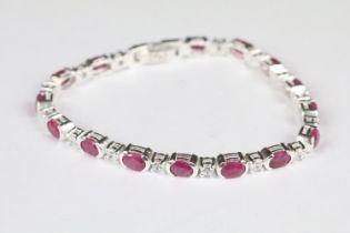 Silver CZ and Ruby Line Bracelet