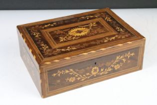 Late 19th / early 20th century marquetry inlaid box with foliate detail, approx 28cm wide