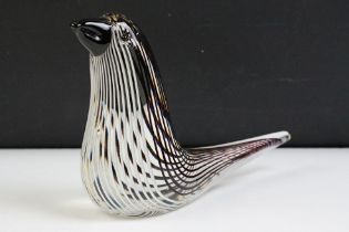 Murano glass bird figurine possibly Dino Martens for Fratelli Toso, the body with black and white