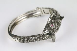 Silver and Marcasite Dolphin style bangle with Ruby Eyes