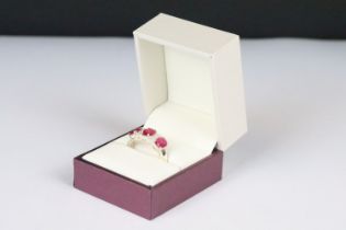 Silver CZ and Rubilite Dress Ring, cased