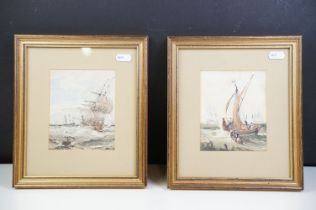 English School, ships at sea, watercolour, a pair, label verso suggests ' Phillips auctioneers say