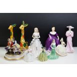 Seven porcelain lady figurines to include 3 x Coalport (Silver Anniversary, Roses of Love &