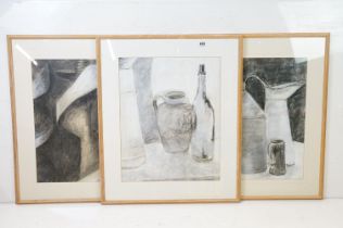 Attributed to Penelope and Clifford Ellis, Three monochrome Charcoal Pictures on paper still life