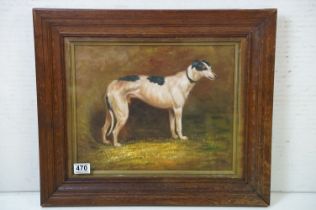 Oak Framed Oil Painting Study of a Greyhound Dog, 30cm x 37cm