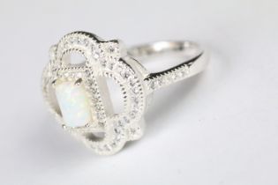 Silver CZ and opal panelled ring