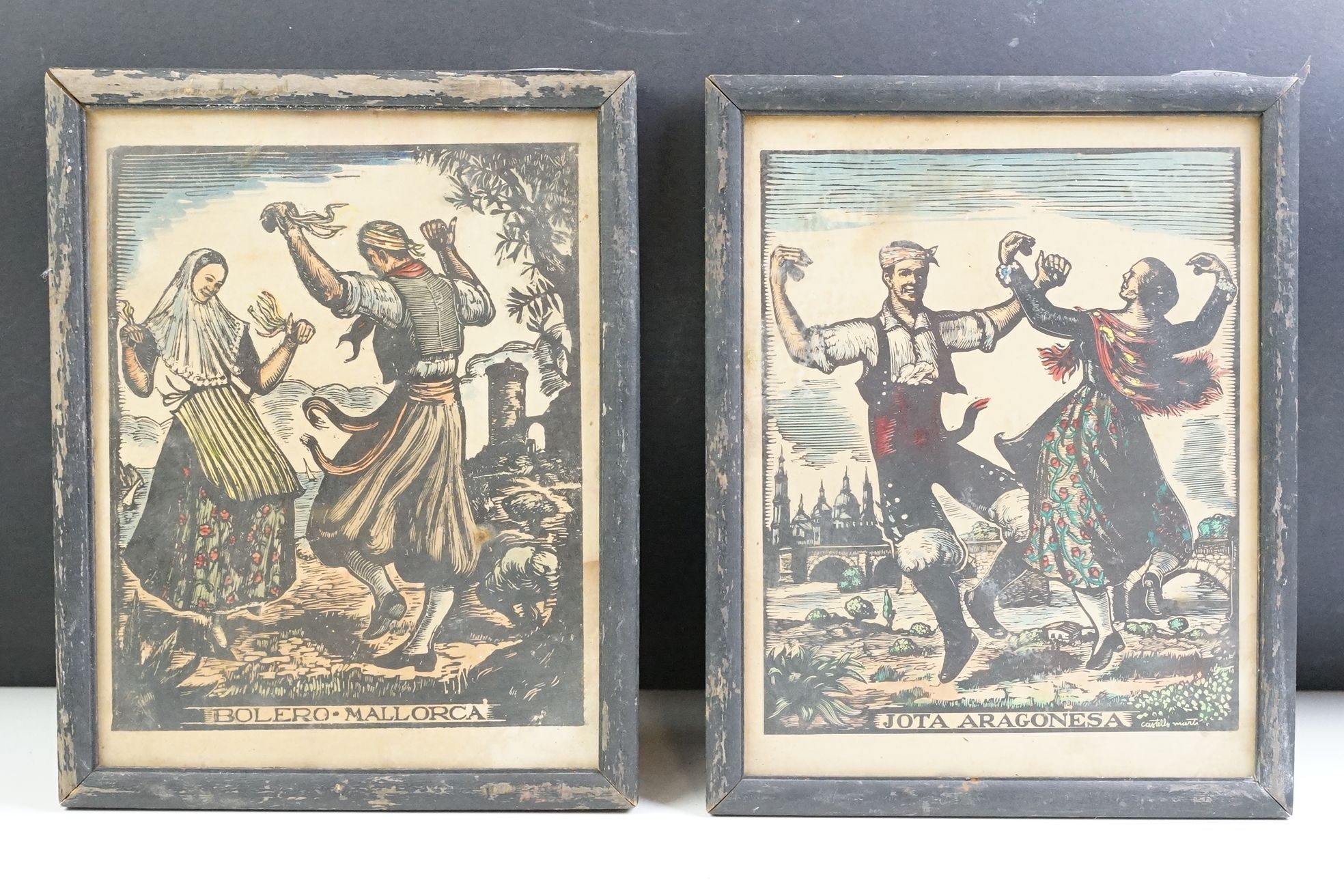 Juan Castells Marti, circa 1940’s, pair of Woodblock Prints of Spanish Dancers titled (Bolero