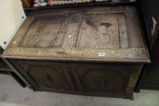 18th or 19th century Oak Coffer, the two panel front with moulded geometric design, 71cm high x