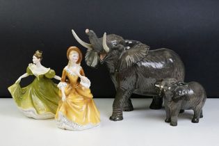 Two Royal Doulton figurines to include Sandra HN 2275 and Lynne HN 2329 together with two Beswick