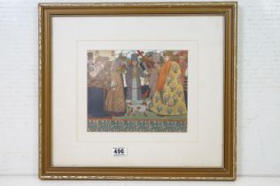 Ivan Bilibin (1876-1942, Russian Illustrator) Framed Coloured Illustration depicting Royal Wedding