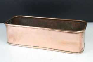 Copper Planter of rectangular form with rounded corners and rolled edge, 38cm long x 12cm high