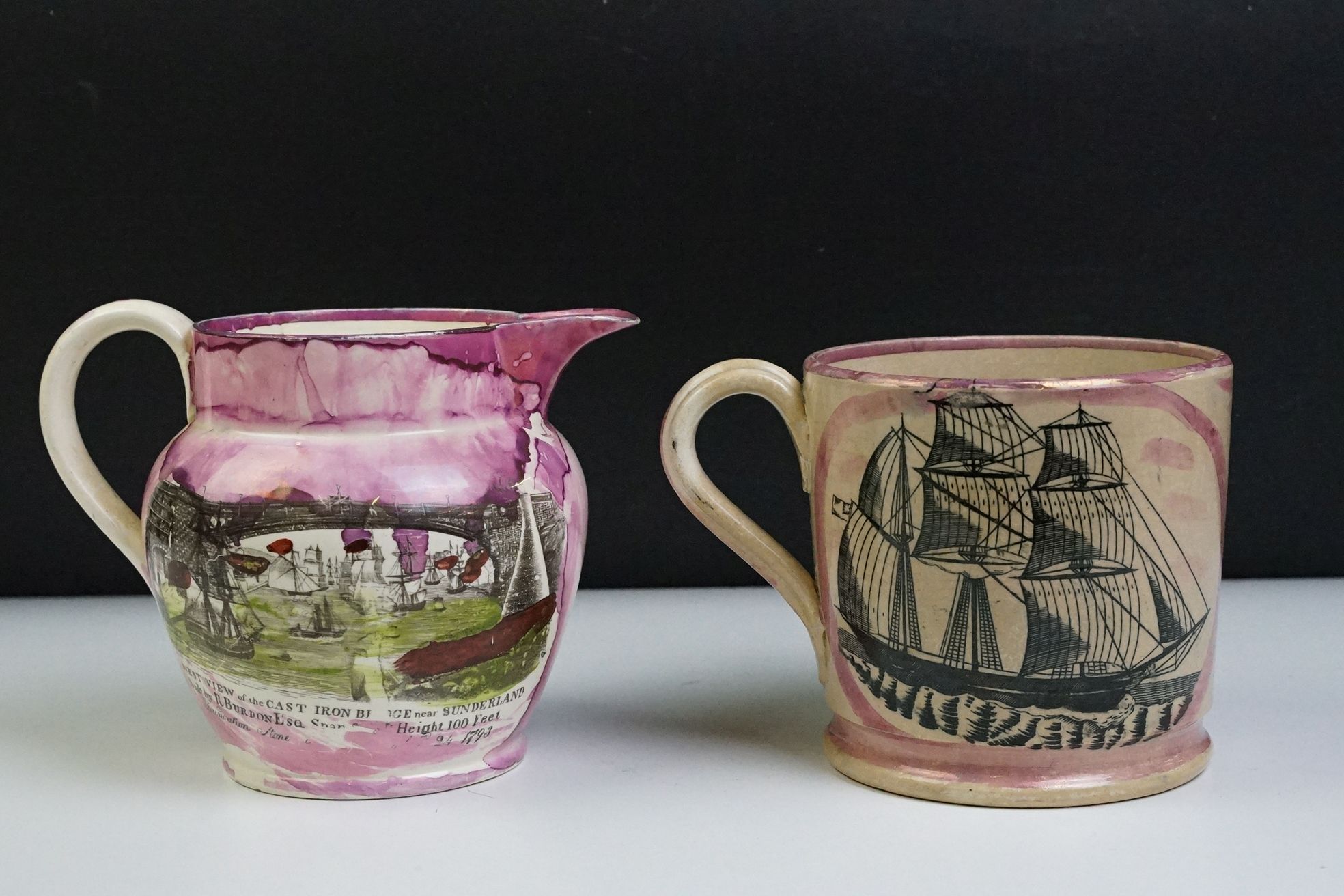 Group of Sunderland lustre pottery to include a 19th century Sunderland pink lustre jug with - Image 16 of 21