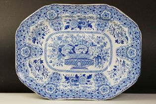 19th Century Nankeen Semi China blue & white large ceramic serving dish with floral decoration, well