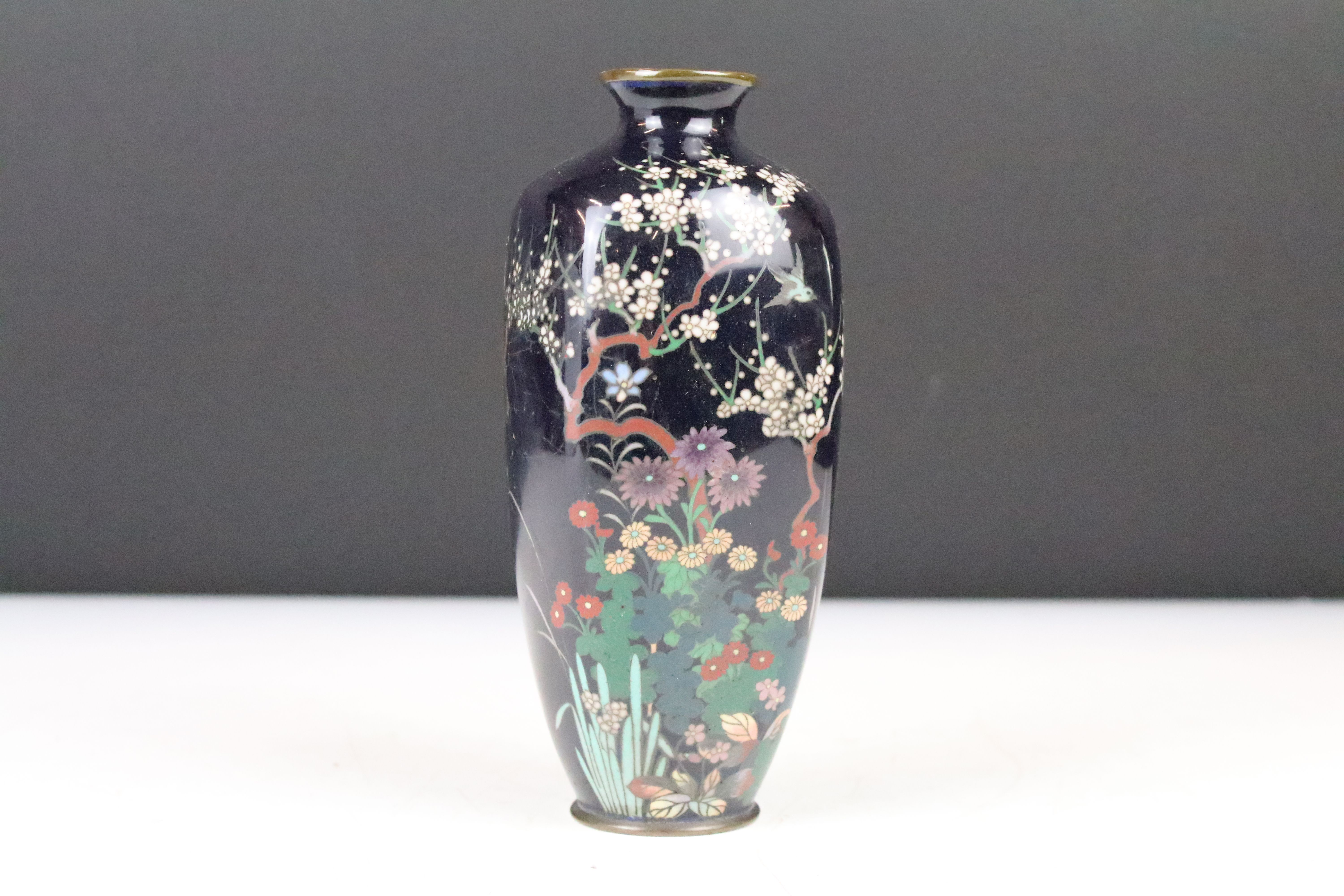 Japanese Cloisonné Vase, Meiji Period, with fine decoration of a bird amongst flowering branches and