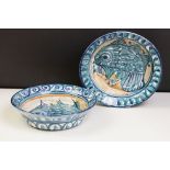 Pair of Porches Pottery Bowls decorated with fish, 19cm diameter