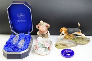 Group of glass & ceramics to include Royal Doulton Falstaff (HN 2054), Stuart Crystal cruet set (