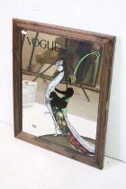 Advertising Mirror - ' Vogue ' decorated with a 1920's lady riding a peacock, 50cm x 60cm