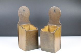 Pair of Fruitwood Wall Hanging Candle Boxes, approx 27.5cm tall