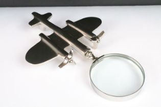 Silver Plated Desk Magnifying Glass in the form of a Plane
