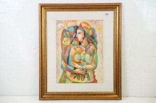 Oil on Canvas Surrealist Portrait of a Young Lady contained in a decorative gilt frame, 61cm x 45cm