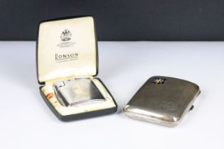 A fully hallmarked sterling silver cheroot / cigarette case together with a cased Ronson pocket