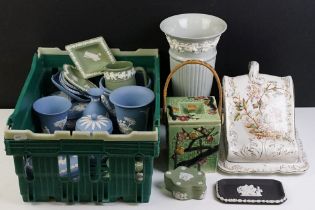 Collection of Wedgwood Jasperware, 20 pieces, to include vases, trinket boxes, pin dishes, storage