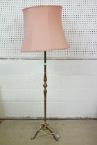 Mid 20th century Brass Standard Lamp raised on four splayed legs, with shade, 168cm high to top of