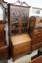 Mahogany and Satinwood Inlaid Bureau Bookcase in the Regency manner, the twin astragel glazed