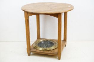 19th century Rustic Pine Circular Cricket type Table with four square canted legs joined by an