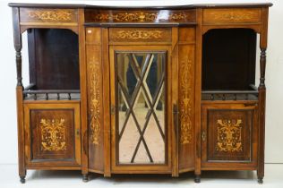 Victorian Rosewood and Satinwood Inlaid Breakfront Chiffonier Base with central glazed cupboard