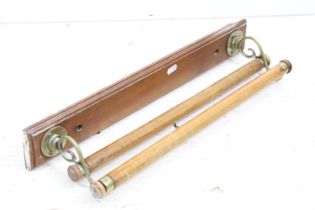 Mahogany Wall Mounted Double Towel Rail with brass fittings, 66cm long