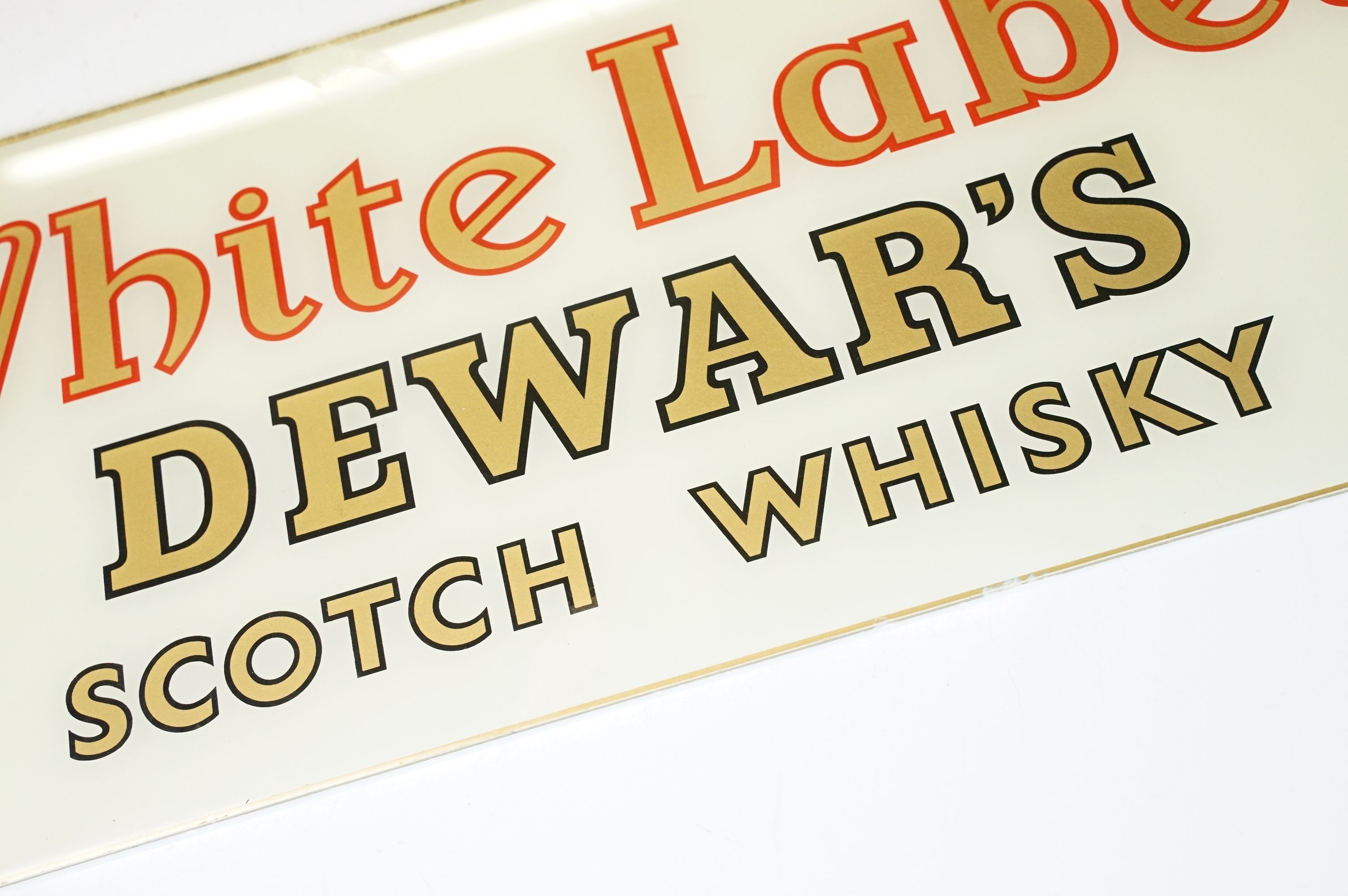 Vintage reverse printed glass "White Label" Dewar's Scotch Whisky sign having gilt lettering on a - Image 5 of 6