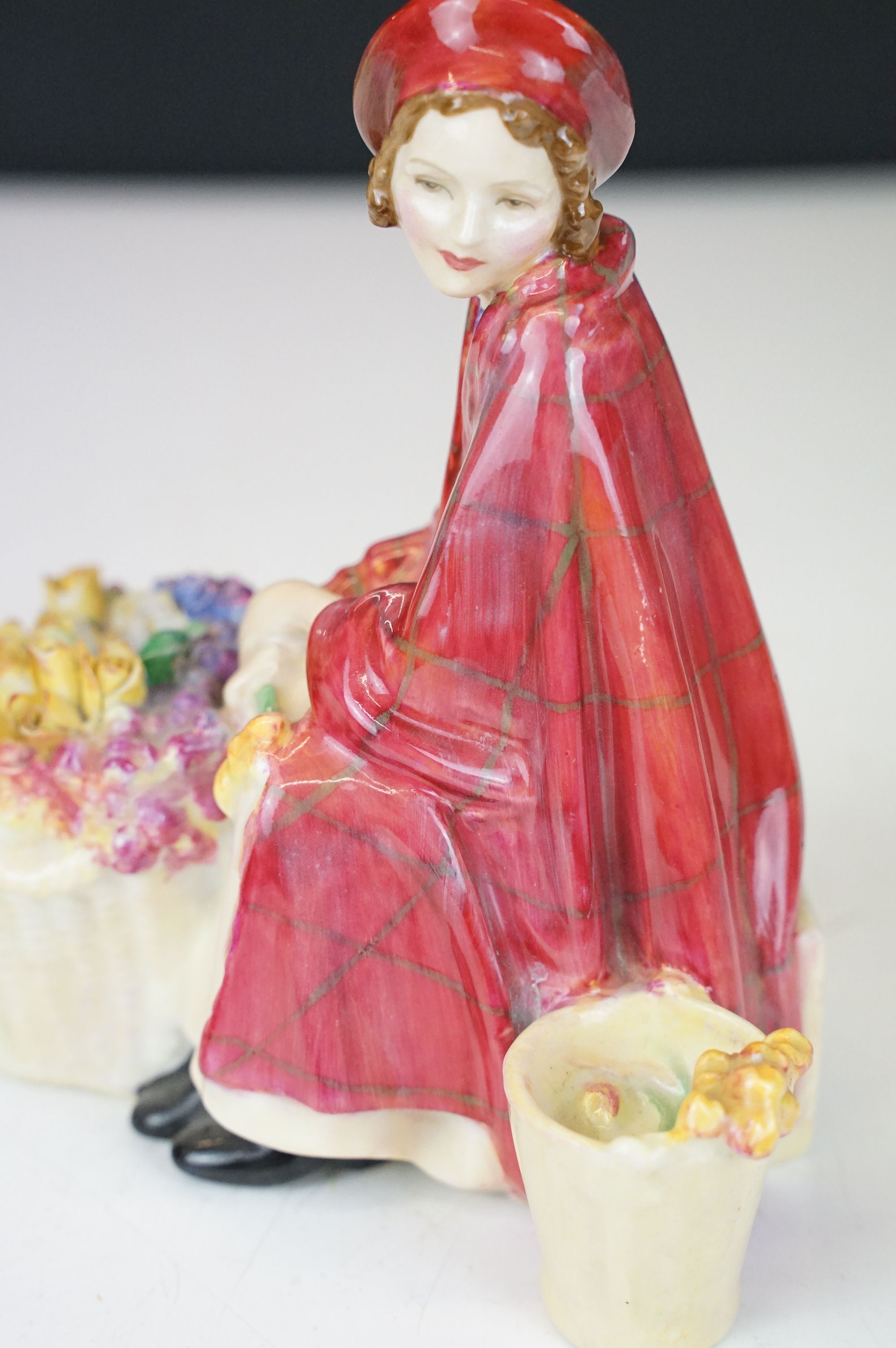 Group of four ceramic figures to include a Crown Staffordshire floral encrusted figure of a girl - Image 9 of 16