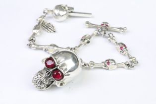 Silver Albert style pocket watch chain of skulls