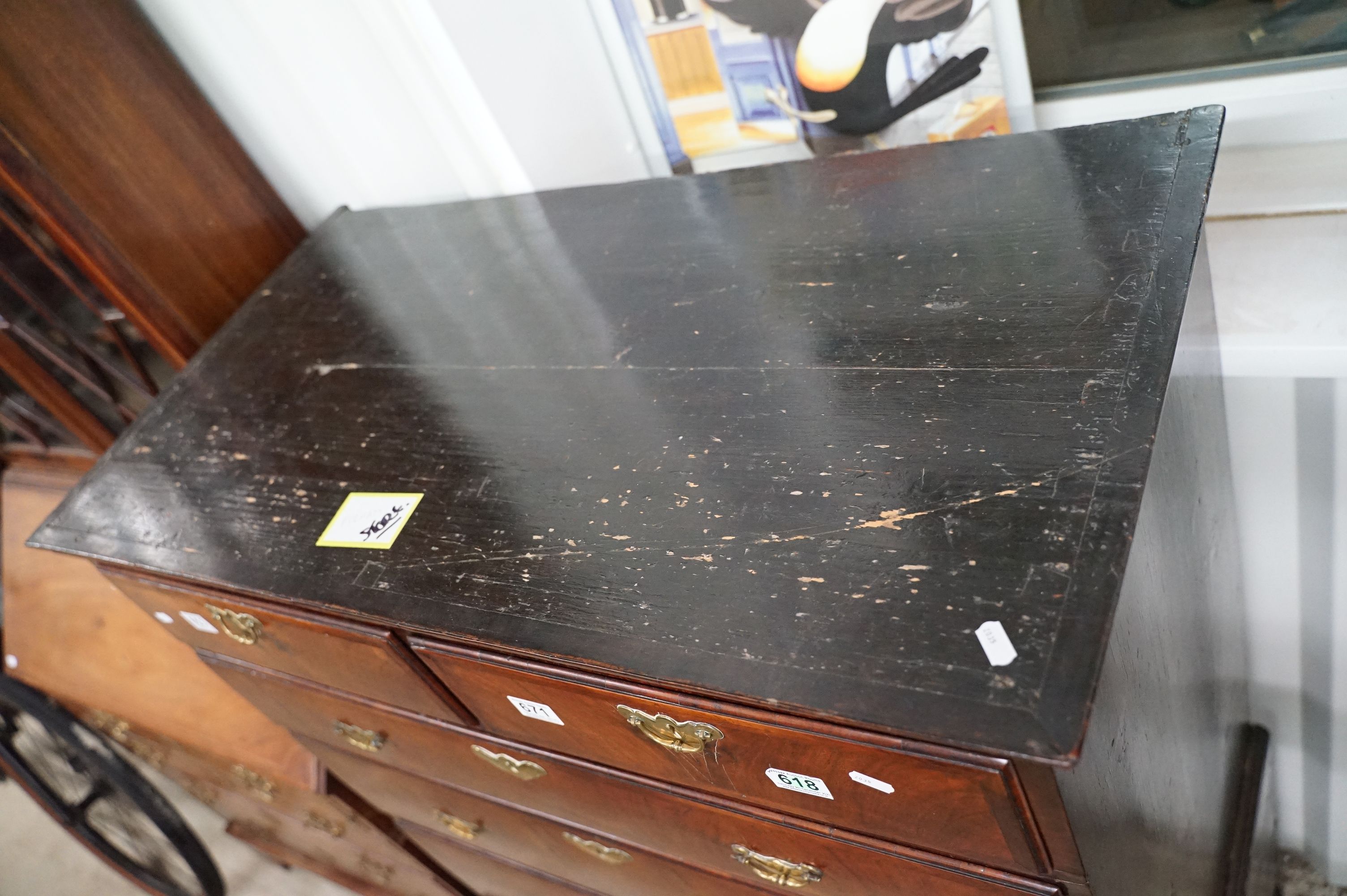 Early 18th century Walnut Chest of Two Short over Four Long Drawers on Stand, with later bun feet, - Image 2 of 7