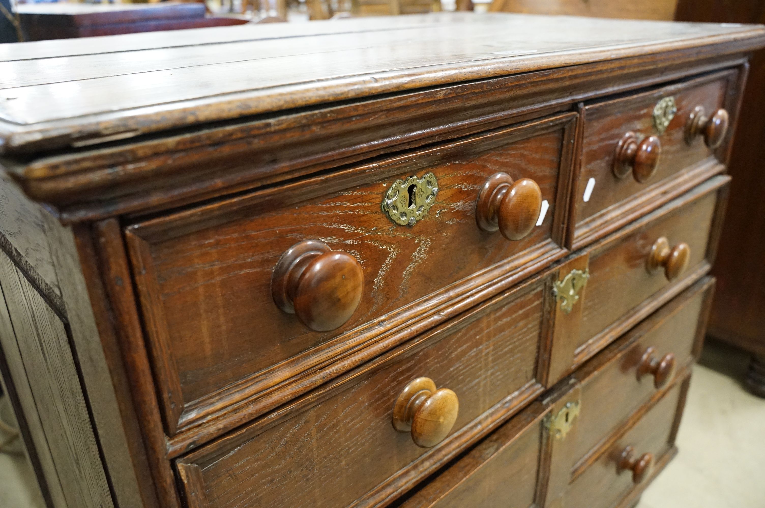 18th century Oak Chest of two short over three long drawers with moulded fronts raised on bun - Image 5 of 8