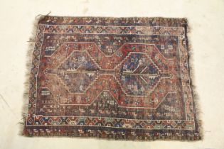 Eastern Red Ground Wool Rug decorated with two guls, 150cm x 118cm