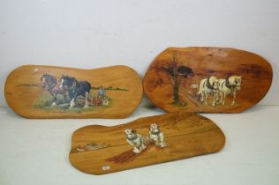 Babs Rich-Lenthall - Three pine panels painted with agricultural ploughing scenes, featuring '