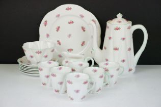 Shelley Dainty Rosebud coffee set for 6, shape no. 13426, to include coffee pot, 6 cups & saucers, 6