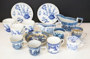 Collection of 19th century blue & white English porcelain, featuring early 19th C examples, to